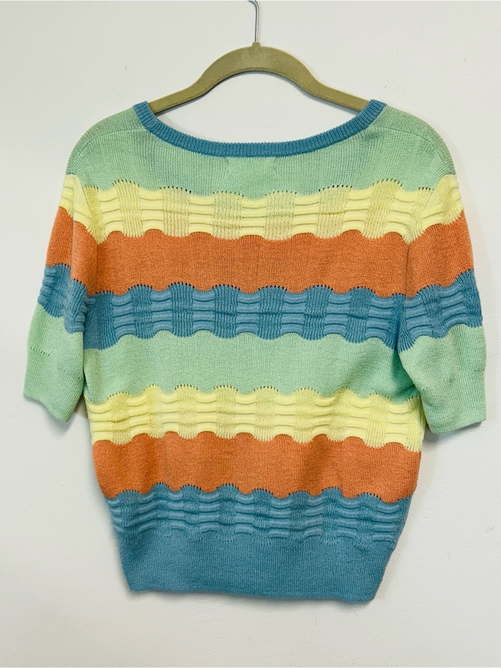Anthropologie Colorblocked Novelty-Stitch Scalloped Striped Wave Tee Womens M - Picture 12 of 16
